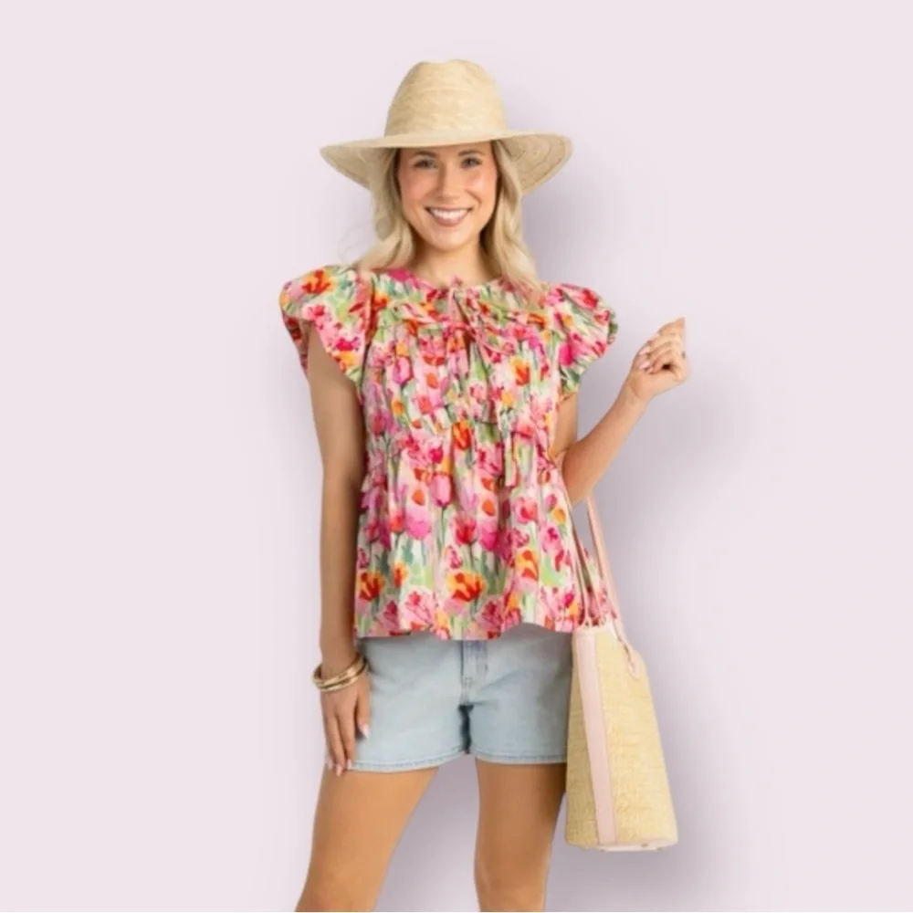 Tulips Ruffle Top Red - Picture 3 of 14